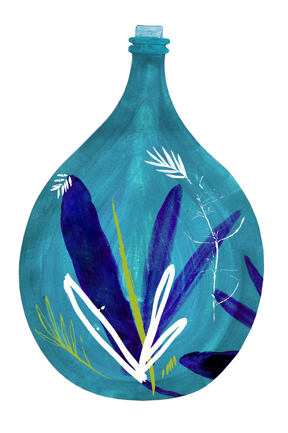 Made For life Organics Blue Demijohn hand painted illustration by Wild Bear Designs