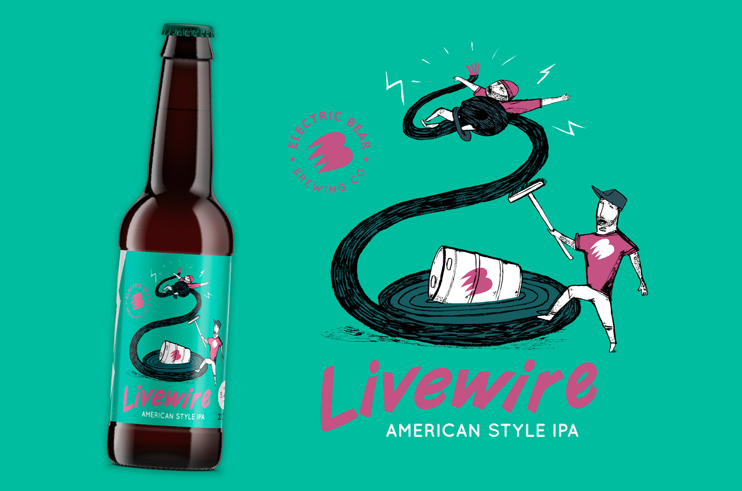 Electric Bear Brewing co Beer label illustration Livewire American IPA Electric Bear Brewing Co
