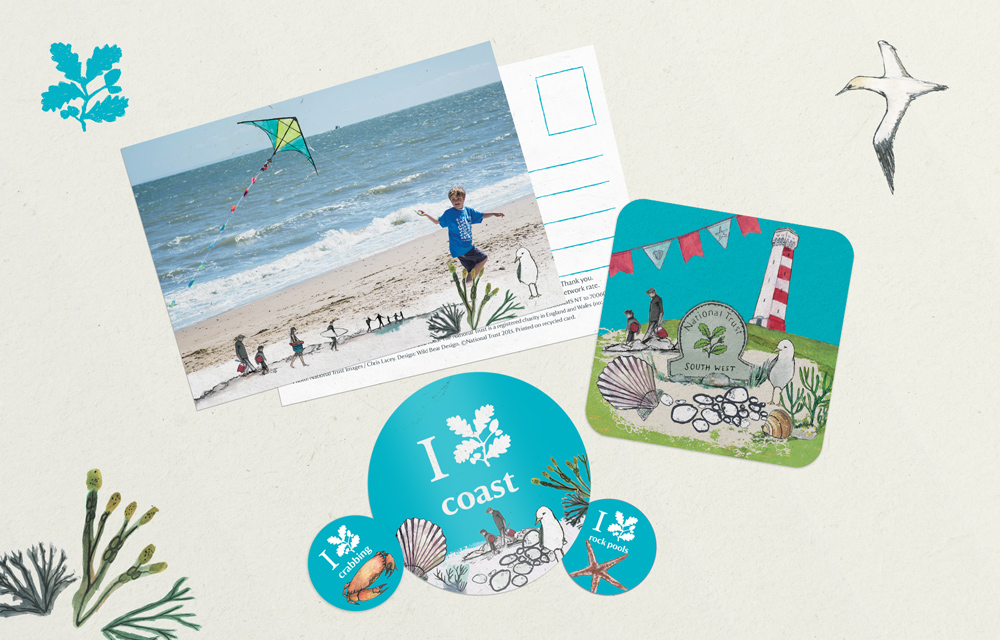 National Trust Southwest Coastal Festival design, coaster, postcard, branding