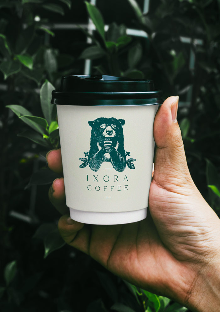 Ixora-Coffee-branding-coffee-cup-Wild-Bear-Designs-1
