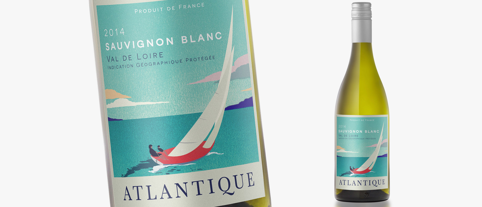 Wine label design for Atlantique - sailing poster illustration